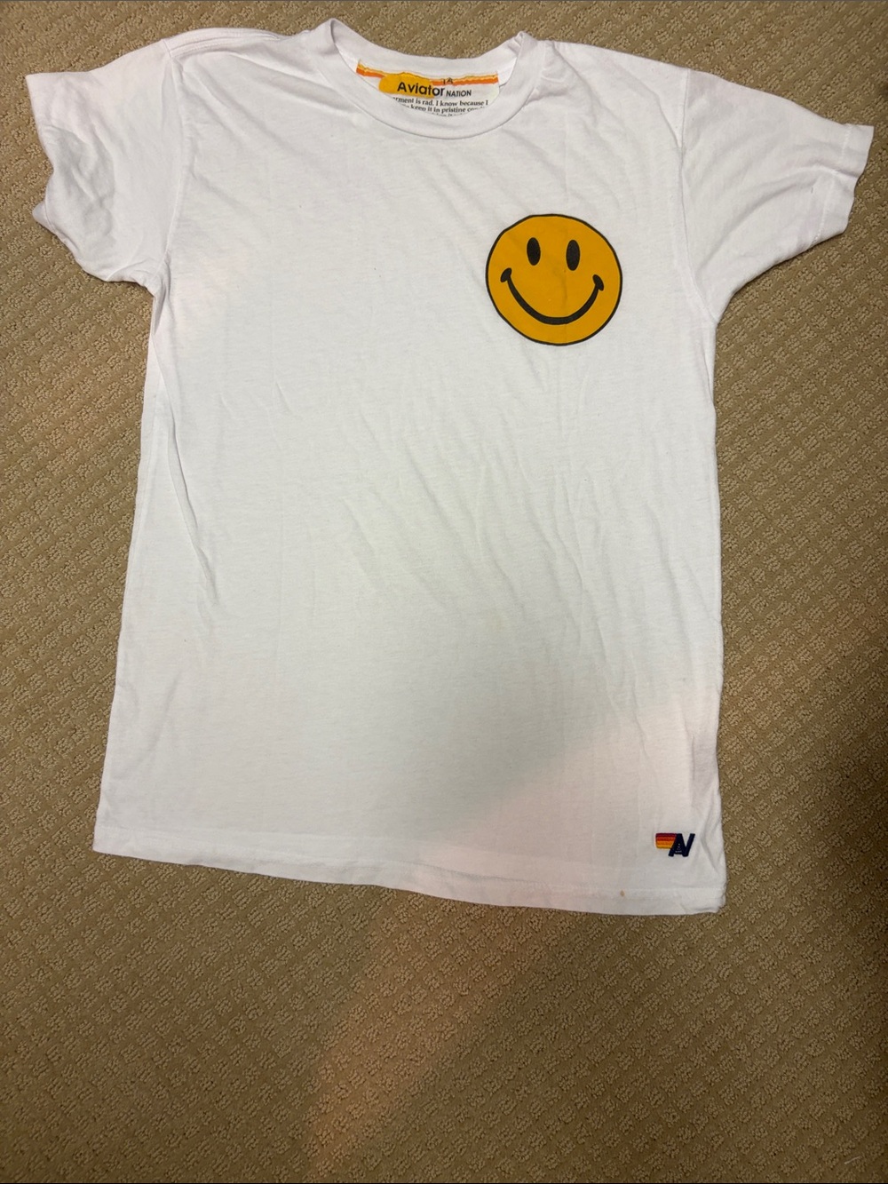 Aviator Nation White Tee with Yellow Smiley Patch